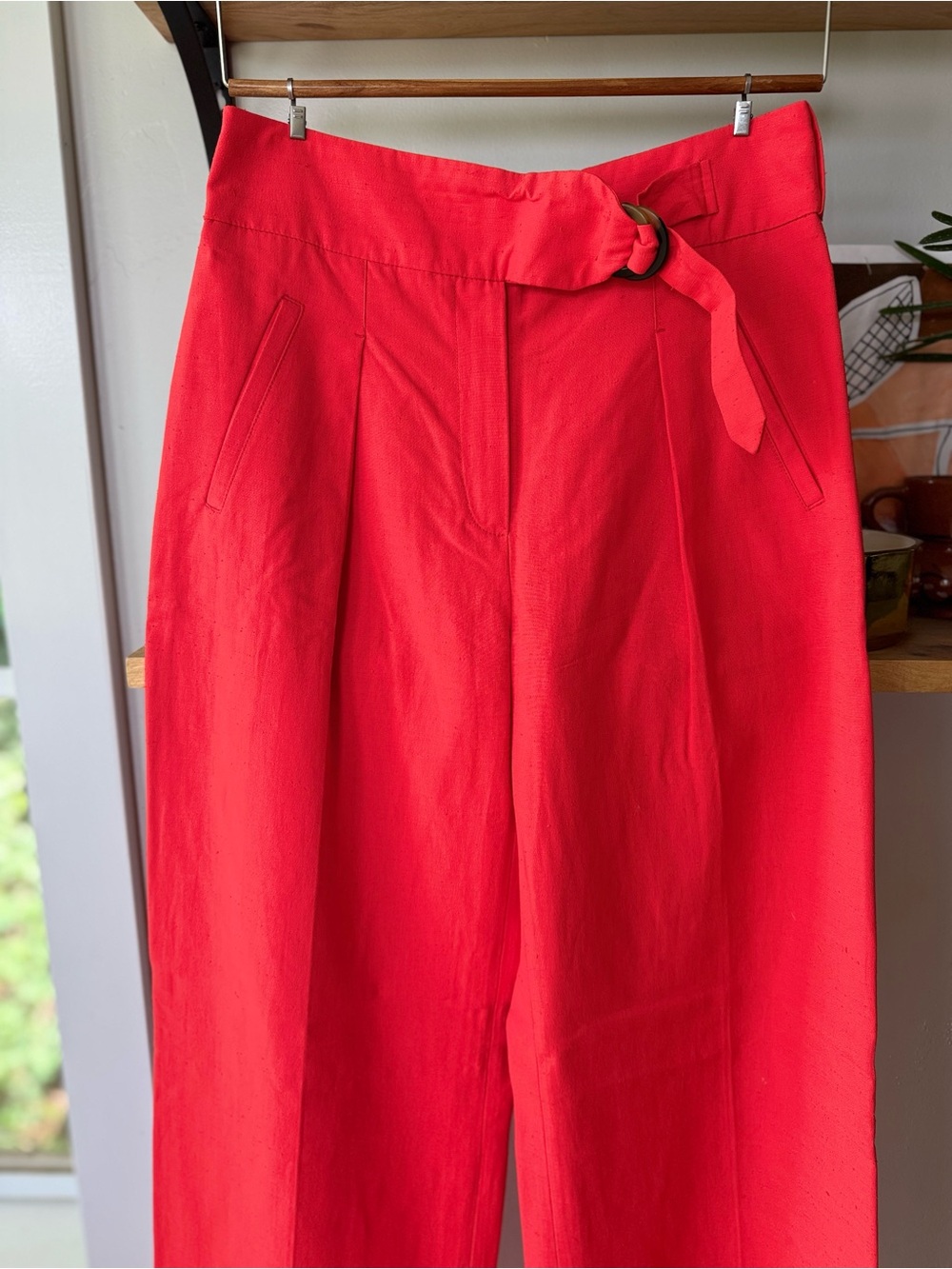 Sezane Coral Red Aldo Trouser Cotton Blend High Waist Dress Pants Size 38 or 6 - Picture 6 of 16